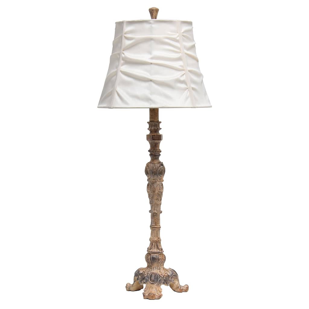 Tall Vintage Embellished Table Lamp with Ruffled Shade - 31" - Brown and Cream