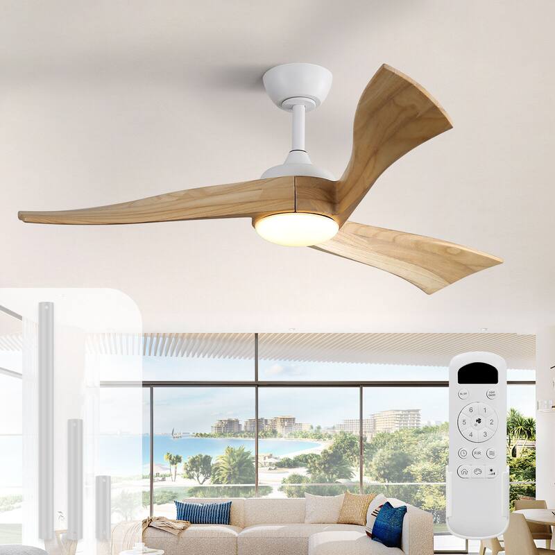 52"Solid Wood Ceiling Fan with Light Optional, 6-Speed Reversible DC Motor and Remote control,Smart Optional