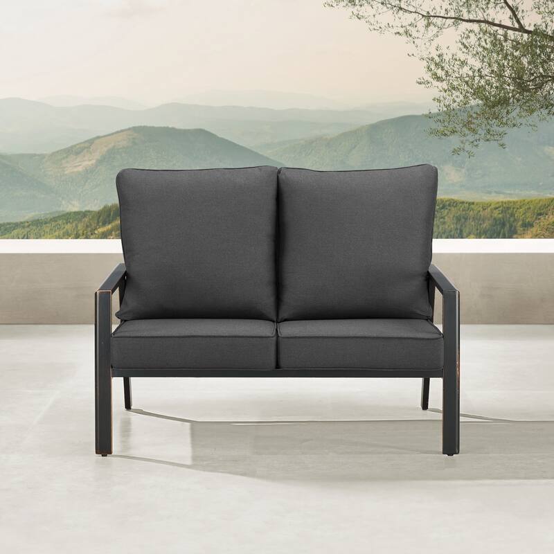 Black Aluminum Deep Seating Deep Seating Loveseat with Cushions