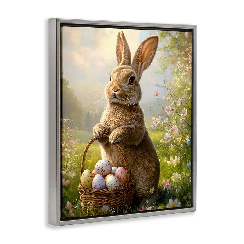Stupell Bunny with Easter Basket Framed Floater Canvas Wall Art Design By Franklyn Gregory