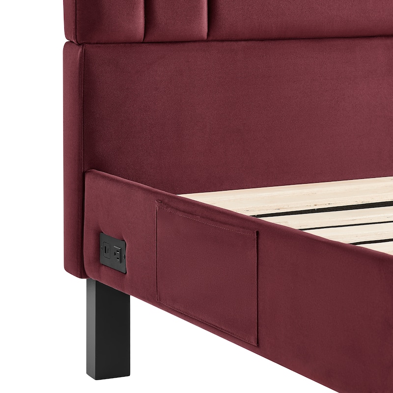 Studio Living Ashton Queen Upholstered Bed in Velvet Fabric