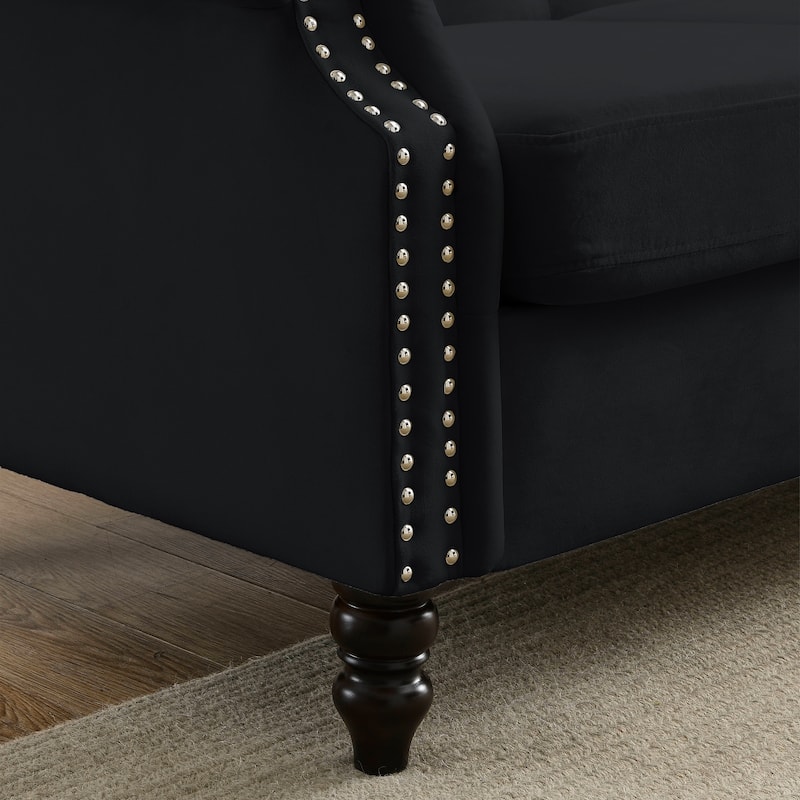 57" Chesterfield Velvet Sofa, 2-Seater Tufted Couch with Nailhead Trim for Living Room, Bedroom, or Office