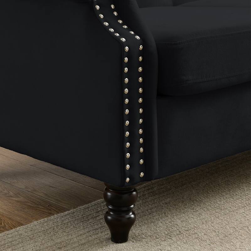 Chesterfield Velvet 3+3 Seater Sofa Tufted Couch with Rolled Arms and Nailhead & Pillows for Living Room, Bedroom, Apartment