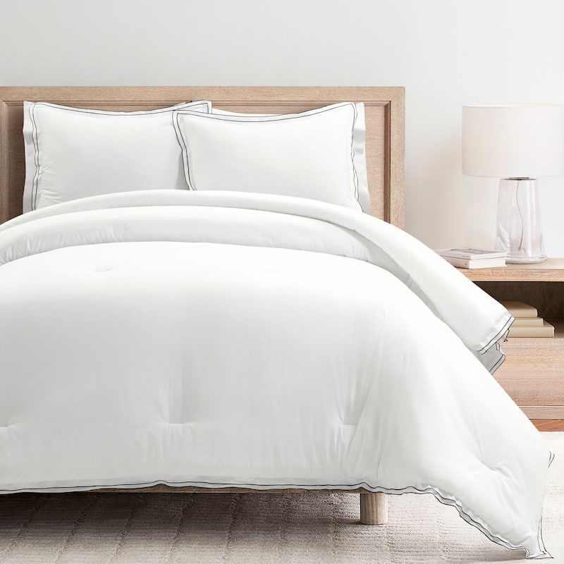 Lush Decor Hampton Double Flange Embroidered Contrast Edge Comforter 3 Pieces Set