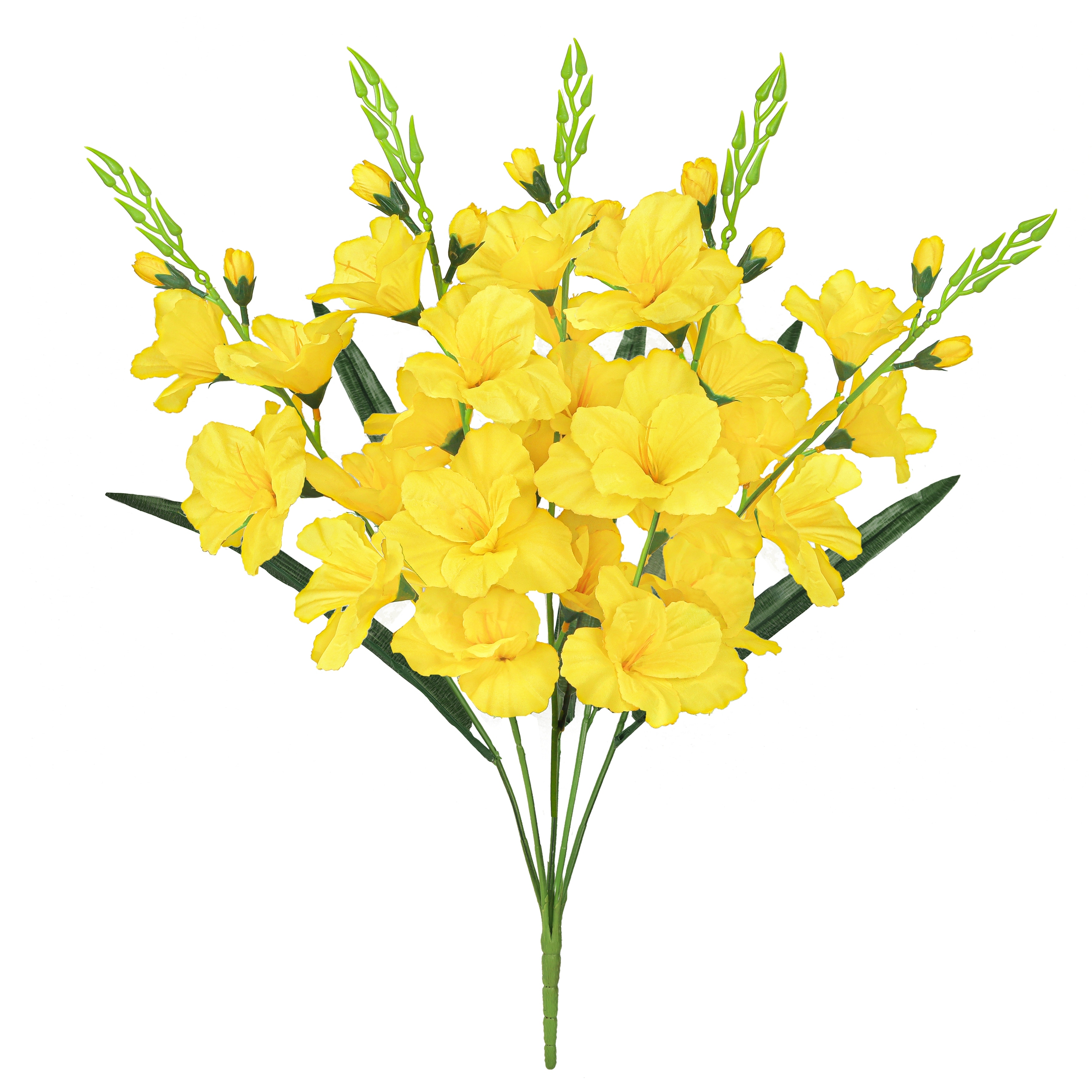 Set of 2 Yellow Artificial Gladiolus Flower Stem Bush Bouquet 24in - 24" L x 10" W x 10" DP