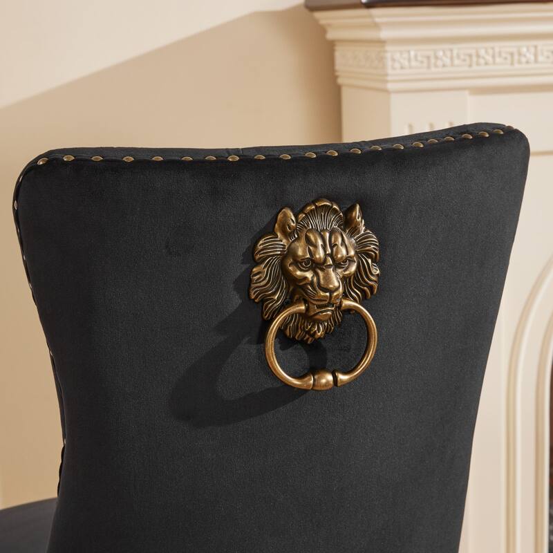 Velvet Dining Chairs Set of 2, Tufted Dining Chairs with Nailhead Trim, Kitchen Chairs with Lion Head Pulls Ring & Wooden Legs