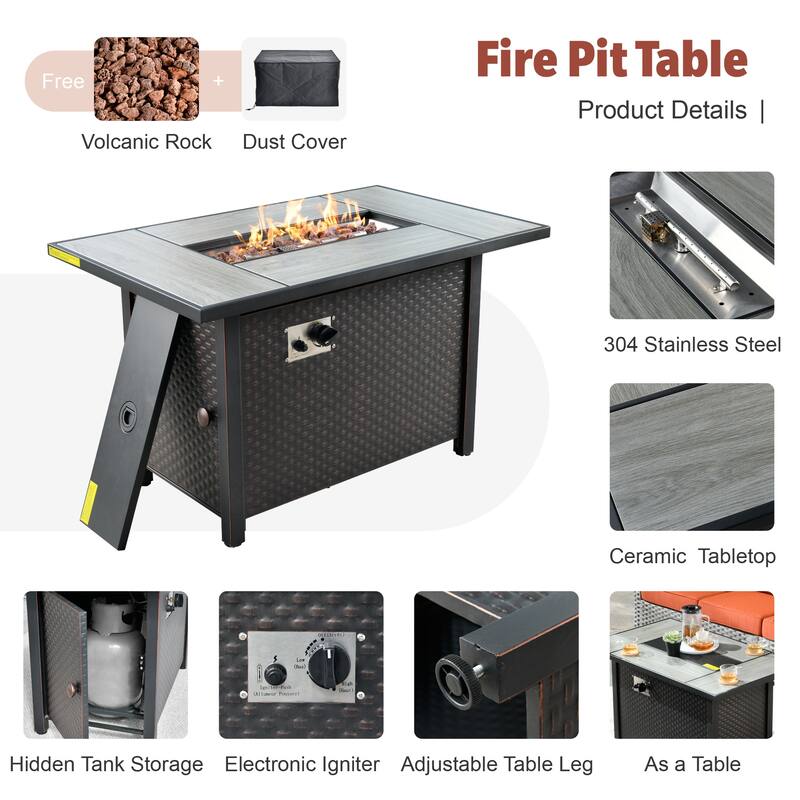 XIZZI 13-piece Outdoor Patio Wicker Furniture Set with Fire Table
