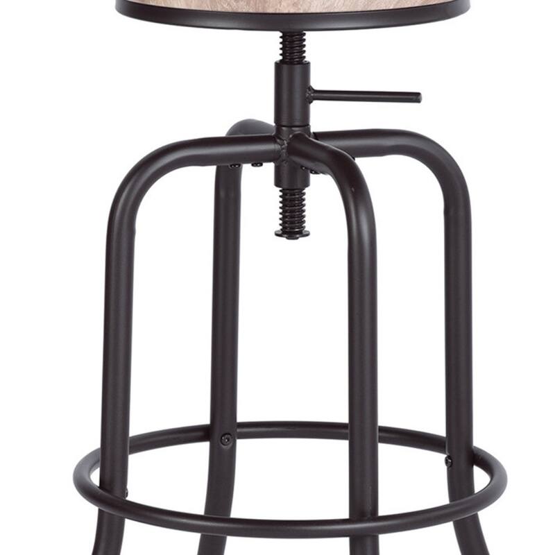 Set of 2 Adjustable Height Swivel Bar Stools with Footrest and Backless Round Wood Seat for Kitchen Island