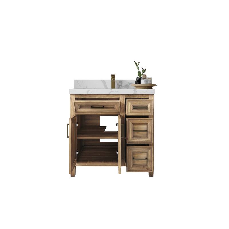 Willow Collections 36 in. W x 22 in. D Santa Monica Teak Bathroom Vanity Center with Countertop