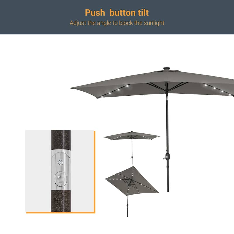 BONOSUKI Outdoor 10 x 6.5ft LED Rectangula Umbrella Patio Market Table Umbrella Aluminium/Steel with Tilt