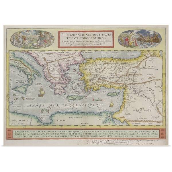 Antique map of the travels of St. Paul the Apostle in the Holy Land ...