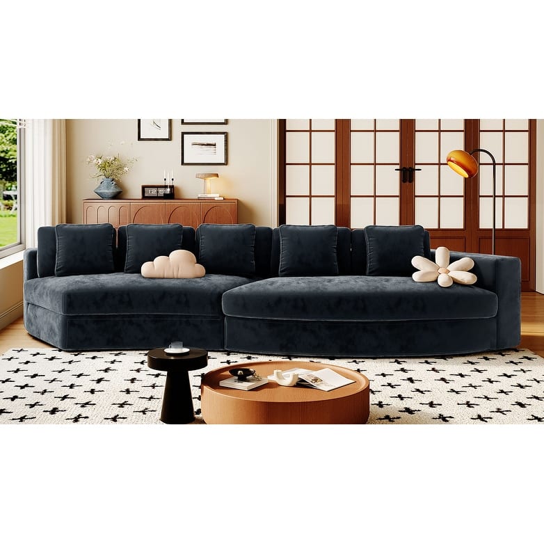 116" Curved Chenille Sectional - 4-Seater Modular Sofa with 5 Cushions, Jacquard Fabric Upholstery