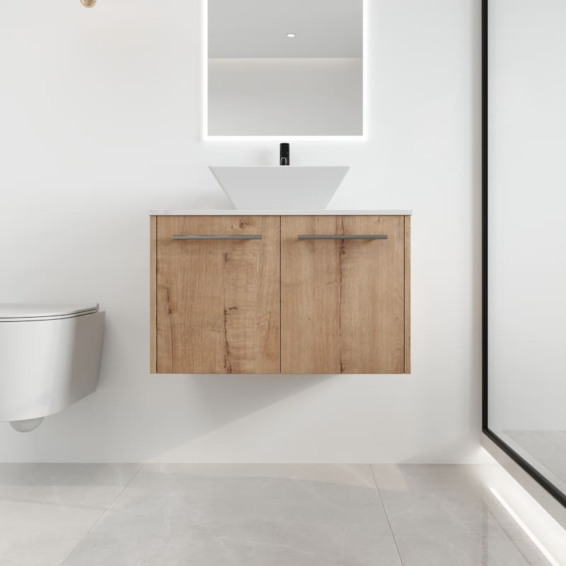 Malwee 24"/30" Floating Bathroom Vanity, Wall Mounted Bathroom Vanity with Ceramic Sink,Soft Close Doors