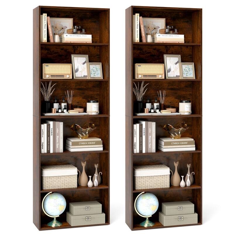 Gymax 2PCS 70'' all 6-Tier Bookcase w/ 6 Open Shelves Anti-Toppling - Brown