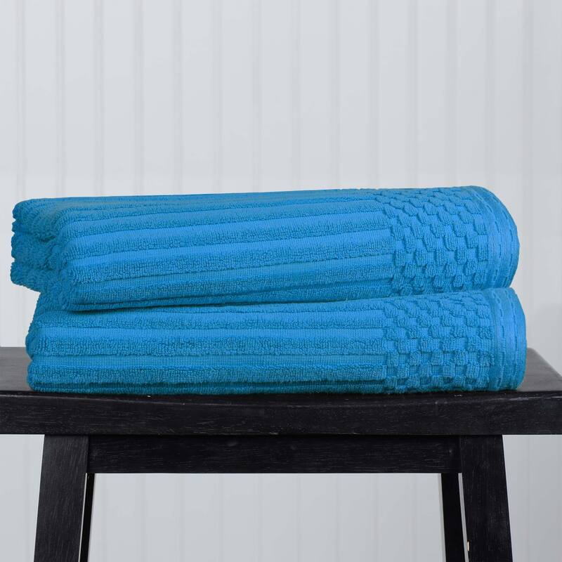 Superior Ribbed Cotton Absorbent Heavyweight Bath Towel Set - 2PC Bath Towels - Sky Blue
