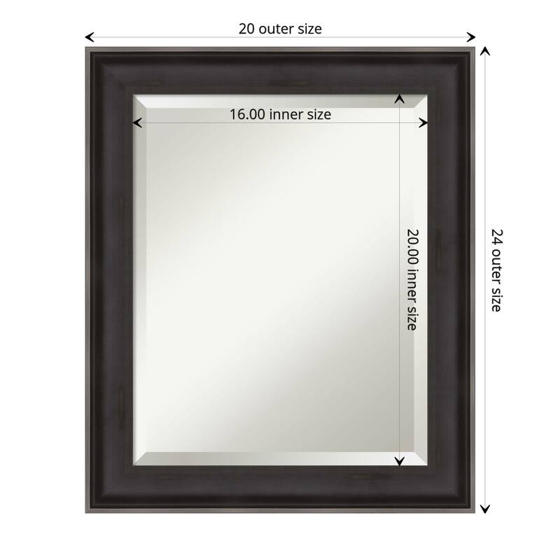 Beveled Wood Bathroom Wall Mirror - Allure Charcoal Frame - Outer Size: 20 x 24 in