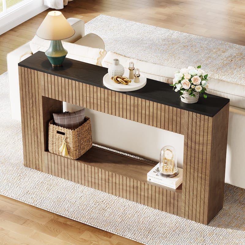 Modern Console Table, 55'' Wood Entryway Table with Storage, Fluted Base