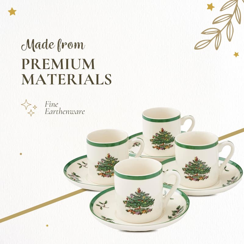 Spode Set of 4 Christmas Tree Espresso Cup and Saucer - 3 oz
