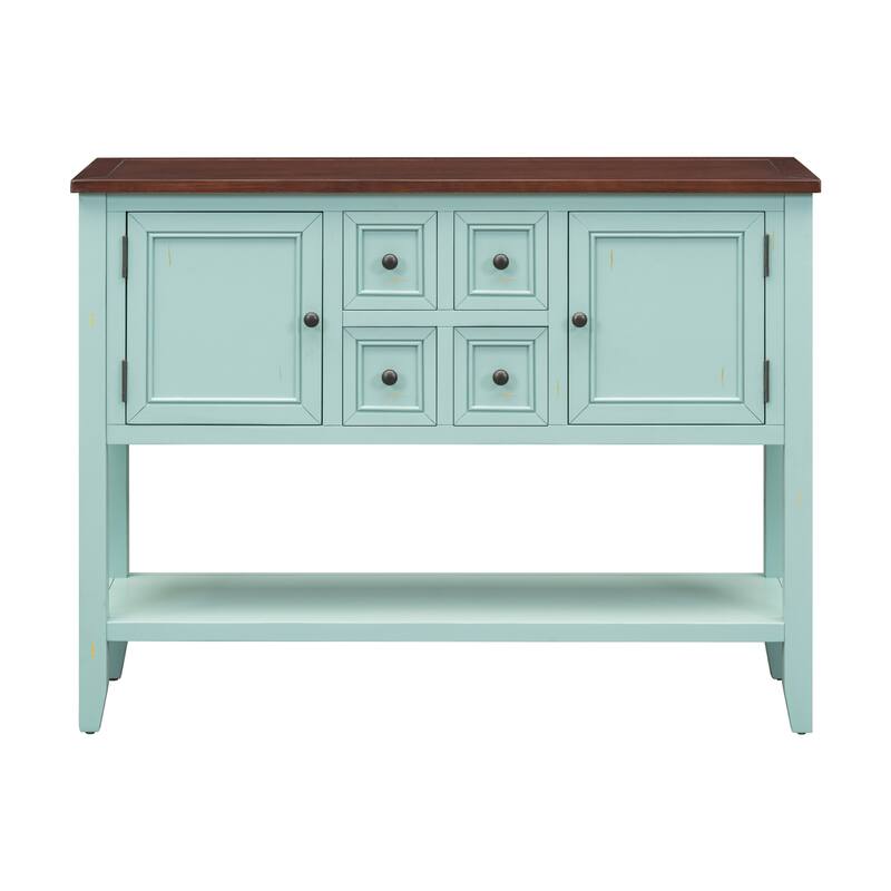 Storage Vintage Console Table with Four Small Drawers and Bottom Shelf