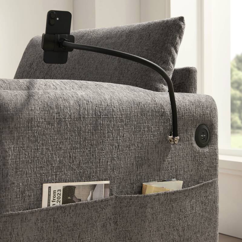38" Single Sofa with Storage Ottoman, Adjustable Phone Holder, USB Charger, Side Storage Pockets, Pillow-Like Armrests