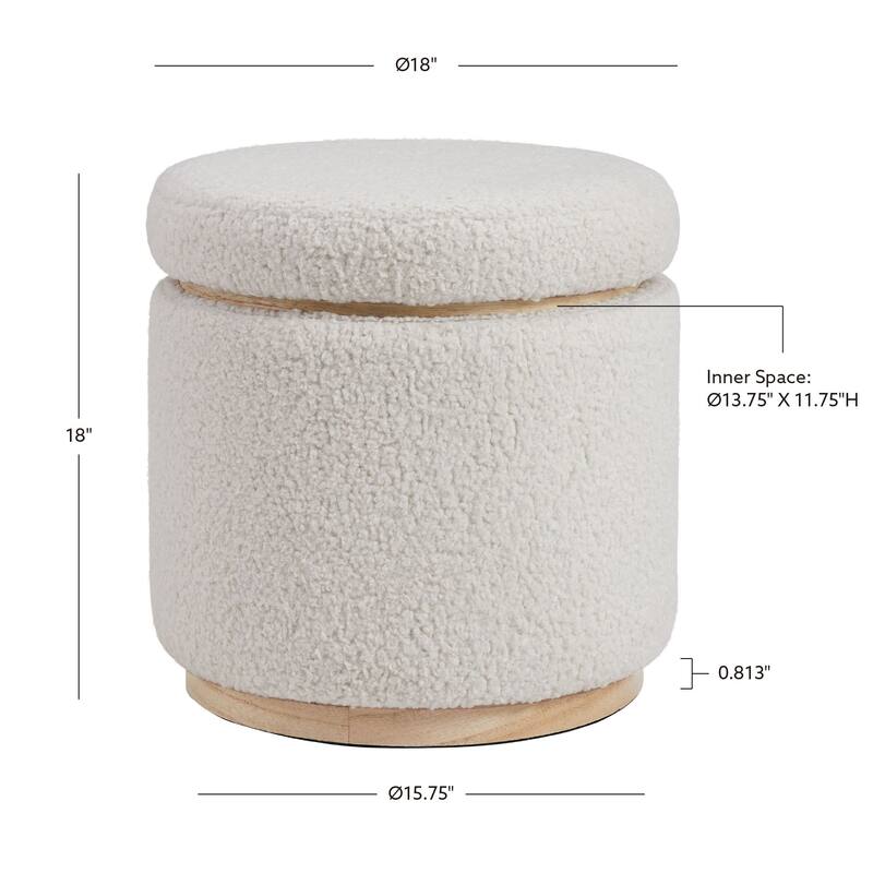 Upholstered Round Storage Ottoman - 18" - Beige and Brown