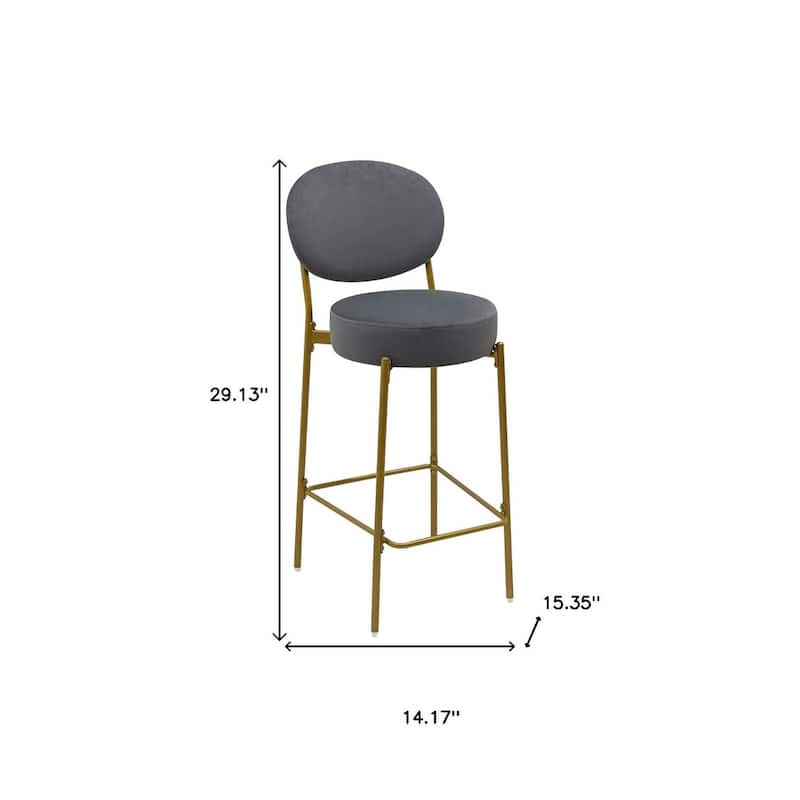 HomeRoots Set of Two 29" Gray and Gold Velvet and Metal Low Back Bar Height Bar Chairs