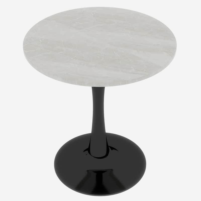 27.6" Mid-Century Modern Style Dining Table, Accommodates 2-4 People, Featuring A Round White-Veined Marble Tabletop