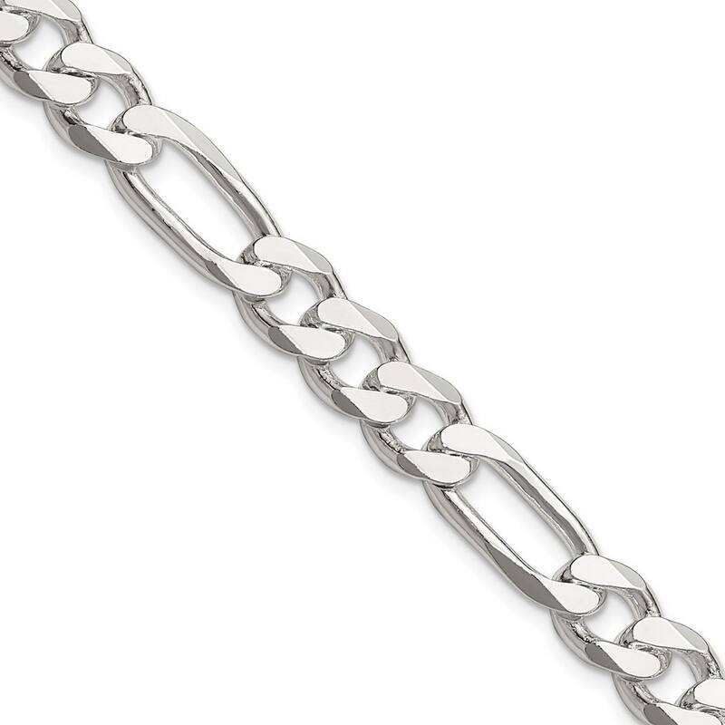 Curata 925 Sterling Silver Solid Polished 7.75mm Figaro Chain Anklet 9 Inch Lobster Claw