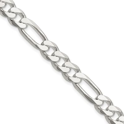 Curata 925 Sterling Silver Solid Polished 7.75mm Figaro Chain Anklet 9 Inch Lobster Claw