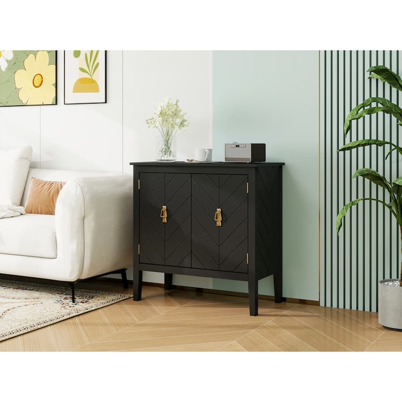 Sideboard Buffet Cabinet, Storage Cabinet with Adjustable Shelves, 2 Door Wood Stripe Accent Cabinet