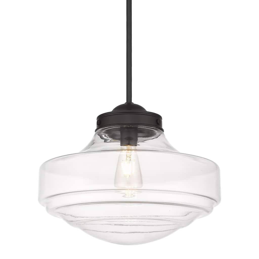 Golden Lighting Ingalls 1-light 16in Pendant in Matte Black and Clear Glass - 16"x12.75"