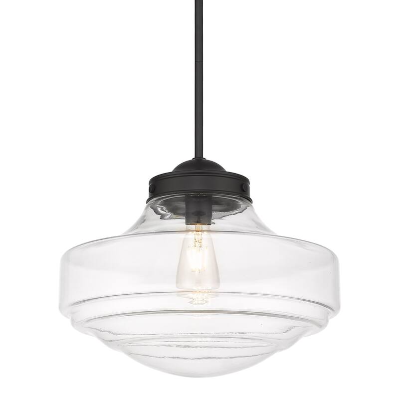 Golden Lighting Ingalls 1-light 16in Pendant in Matte Black and Clear Glass - 16"x12.75"