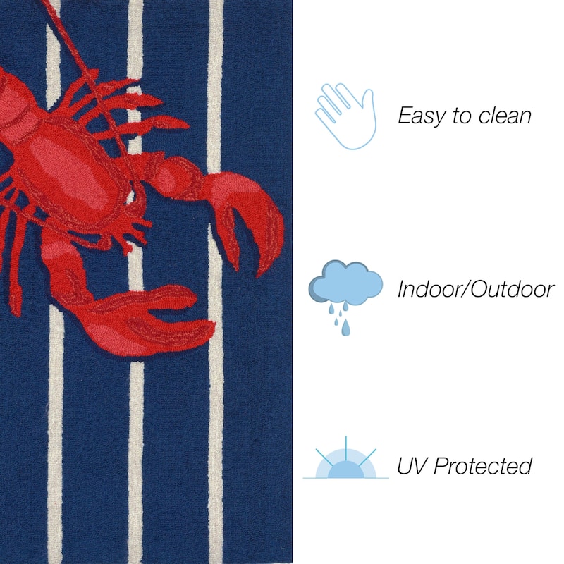 Liora Manne Frontporch Lobster on Stripes Indoor/Outdoor Rug