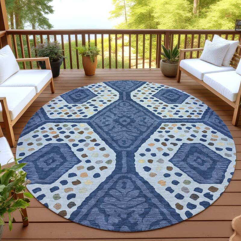 Machine Washable Indoor/ Outdoor Global Nipsey Chantille Rug - Navy - 8' x 8'