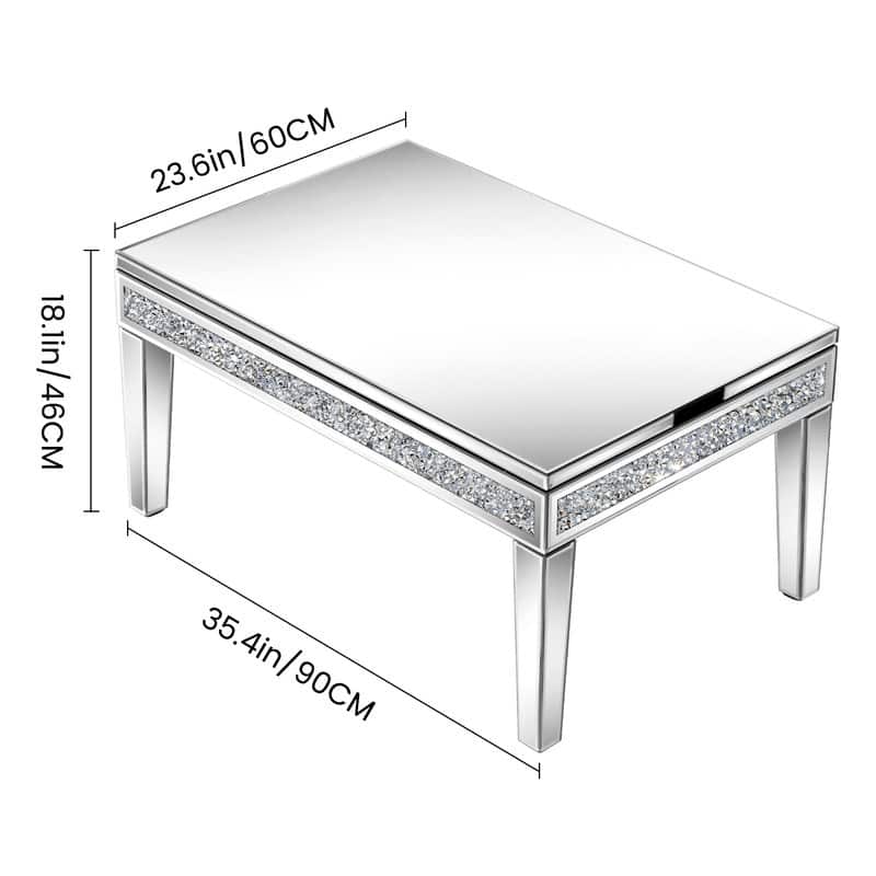 18" Lift Top Mirror Glass Coffee Table with Hidden Storage