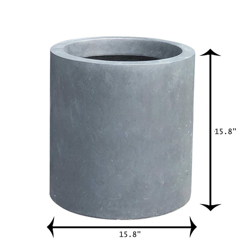 Kante Concrete Outdoor Modern Cylindrical Planter, 15.8 Inch Tall, Charcoal