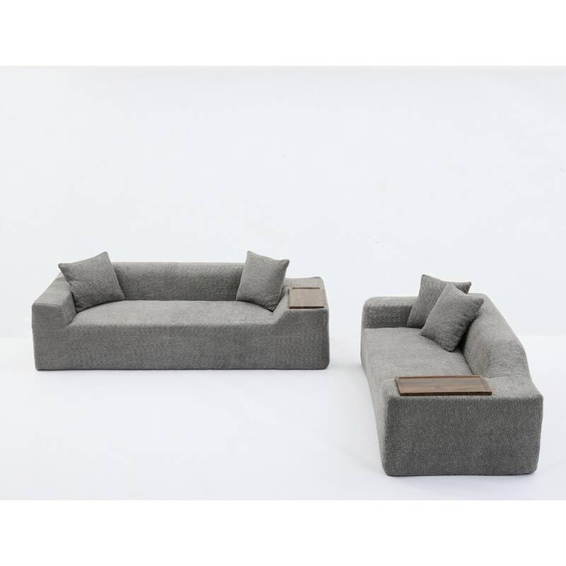 Boucle Sofa Set: 3 Seater, 2 Seater, and End Table for Living Rooms