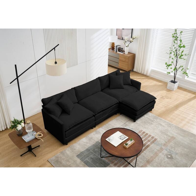 108" L-Shaped Chenille Sectional Sofa with Movable Ottoman