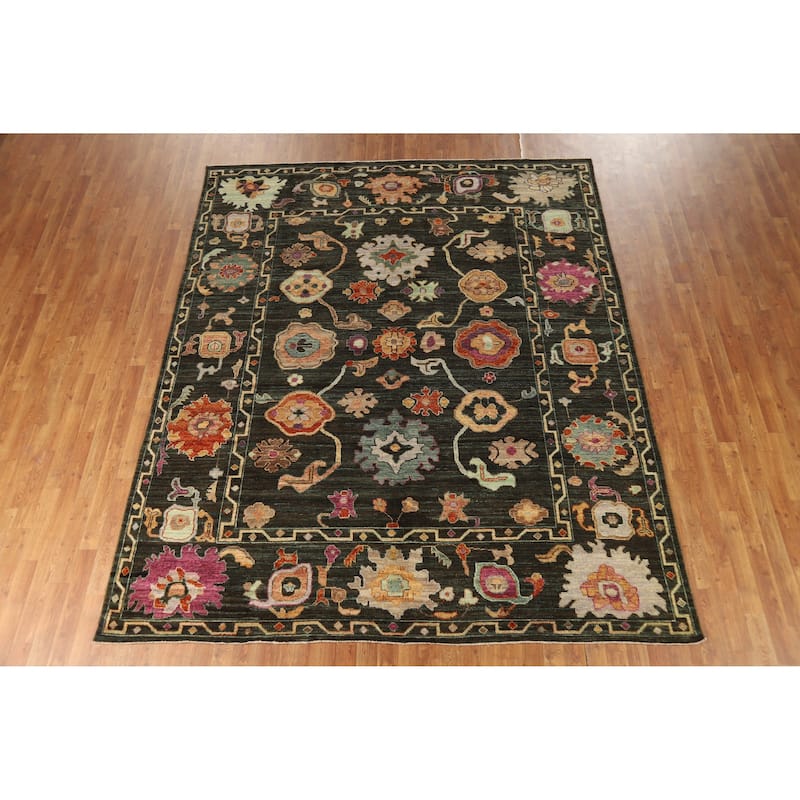 Hand Knotted Oriental 100% Wool Carpet Transitional All-Over Brown Oushak Area Rug - 9' 9'' X 8' 1''