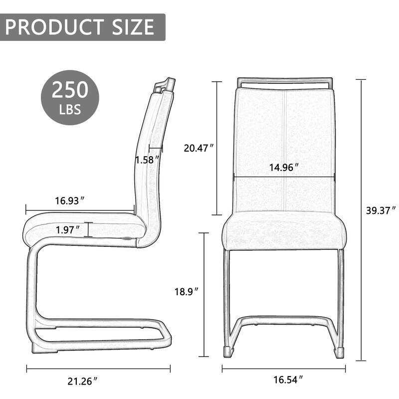 Modern PU Faux Leather High Back Dining Chairs with C-shaped Tube Chrome Metal Legs