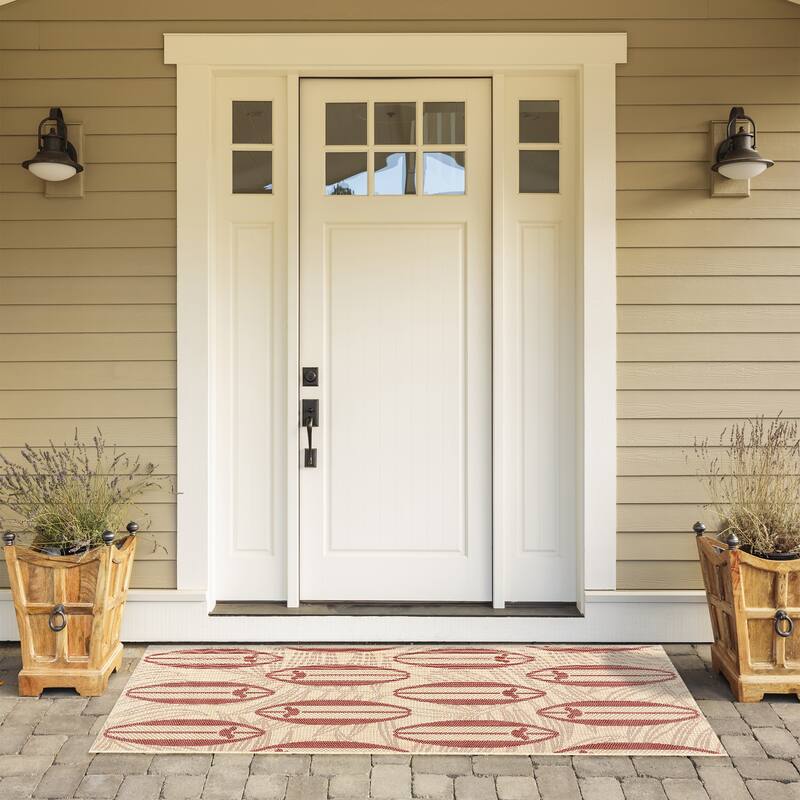 Disney Licensed Mickey Mouse Indoor Outdoor Flatweave Area Rug Tropical Surfing Polypropylene Coastal Accent Rug