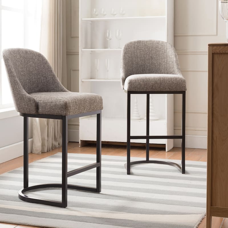 Leick Home 10133ES/GL Barrelback Bar Stool with Metal Base Set of 2