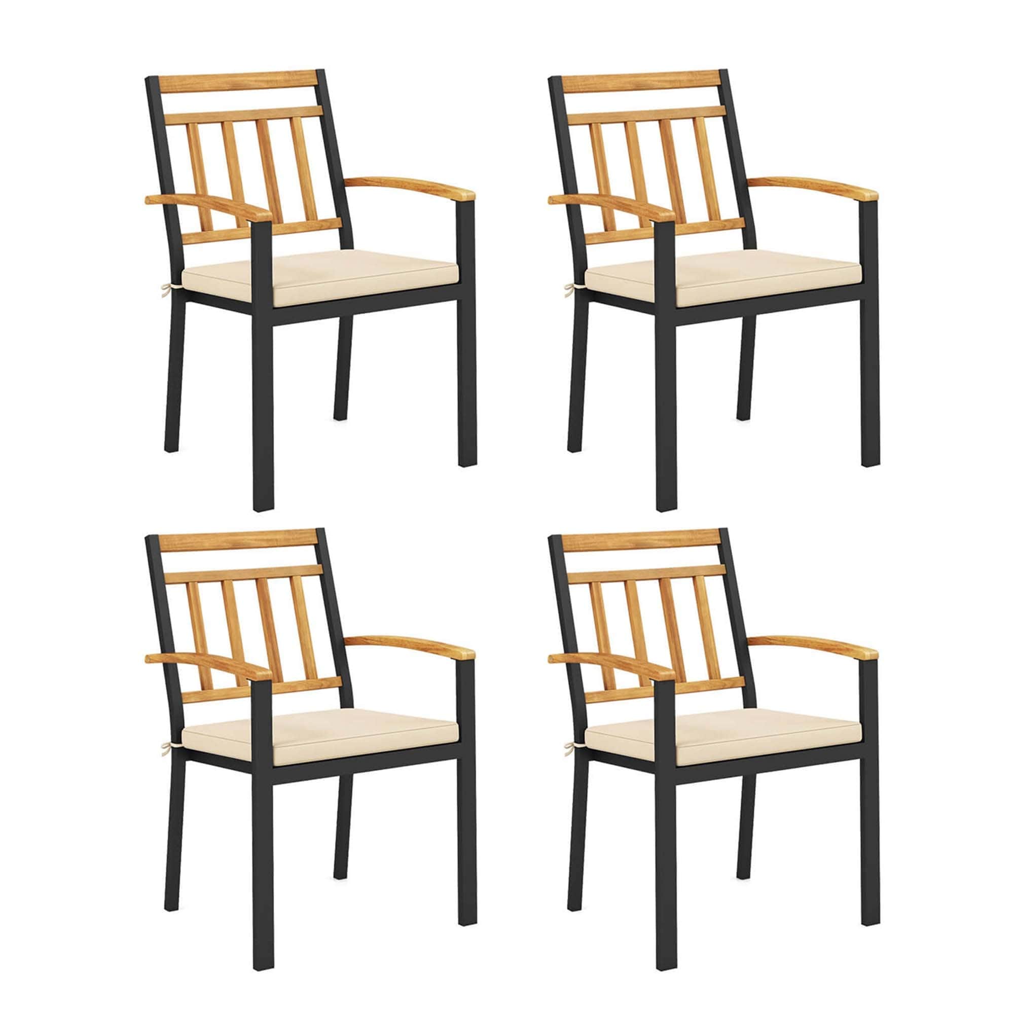 Patio Dining Chairs Set of 2/4 Metal Legs & Removable Padded Cushions