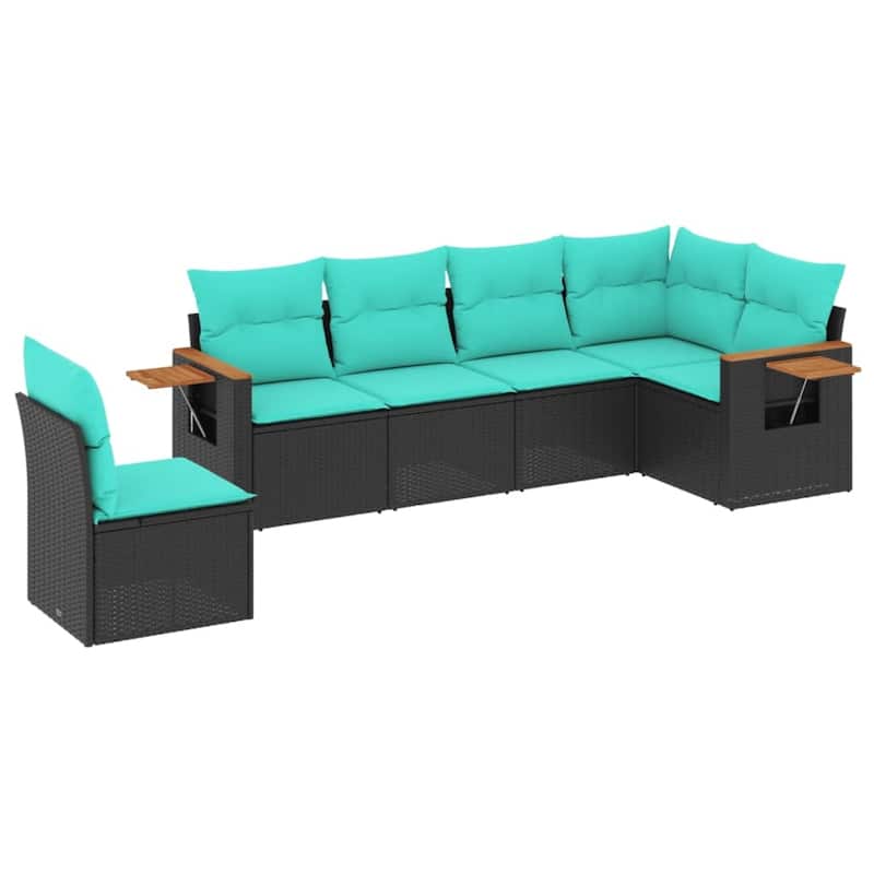 vidaXL 6 Piece Patio Sofa Set with Cushions Black Poly Rattan