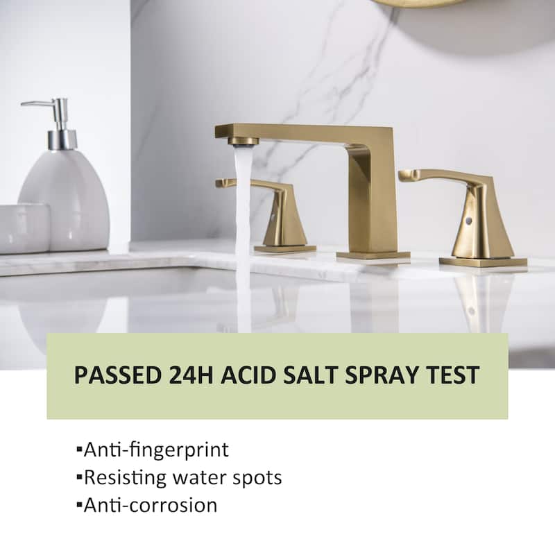3-Hole Double Handle Deck Mount Widespread Bathroom Faucet - Brushed Gold
