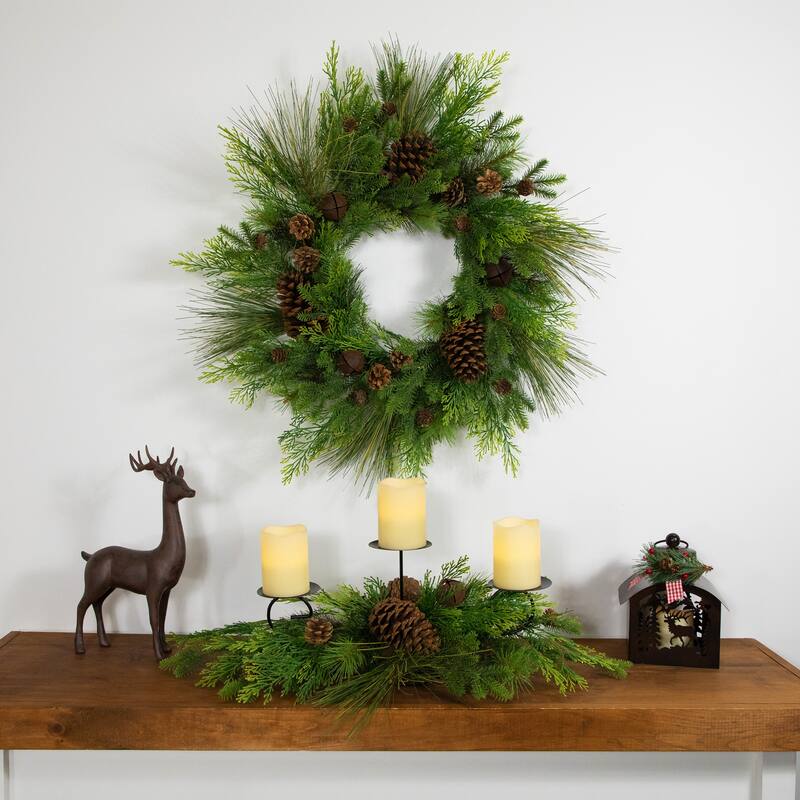 Real Touch™️ Pinecones and Jingle Bells Artificial Christmas Wreath - 26" - Unlit