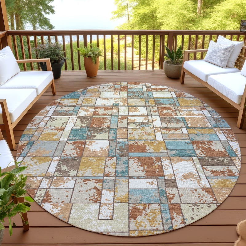 Machine Washable Indoor/ Outdoor Patchwork Chantille Rug - Paprika - 8' x 8'