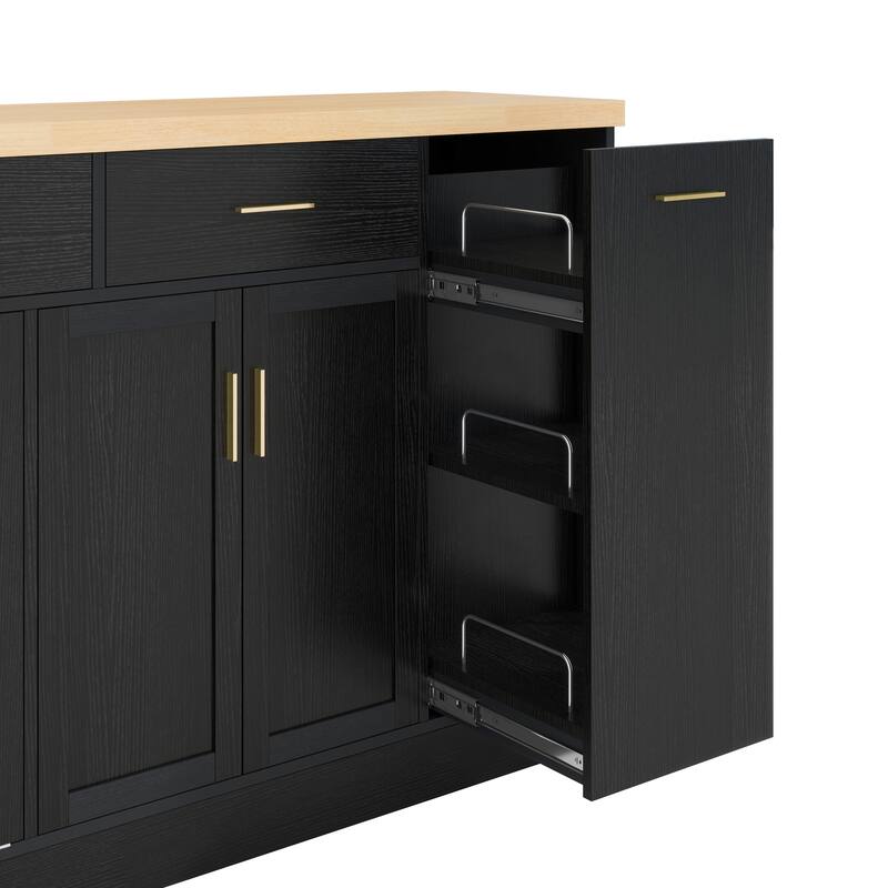 Multi-Functional Storage Sideboard Kitchen Island with Hidden Trash Can and Adjustable Spice Rack
