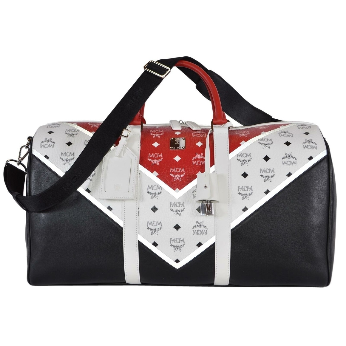 red mcm duffle bag
