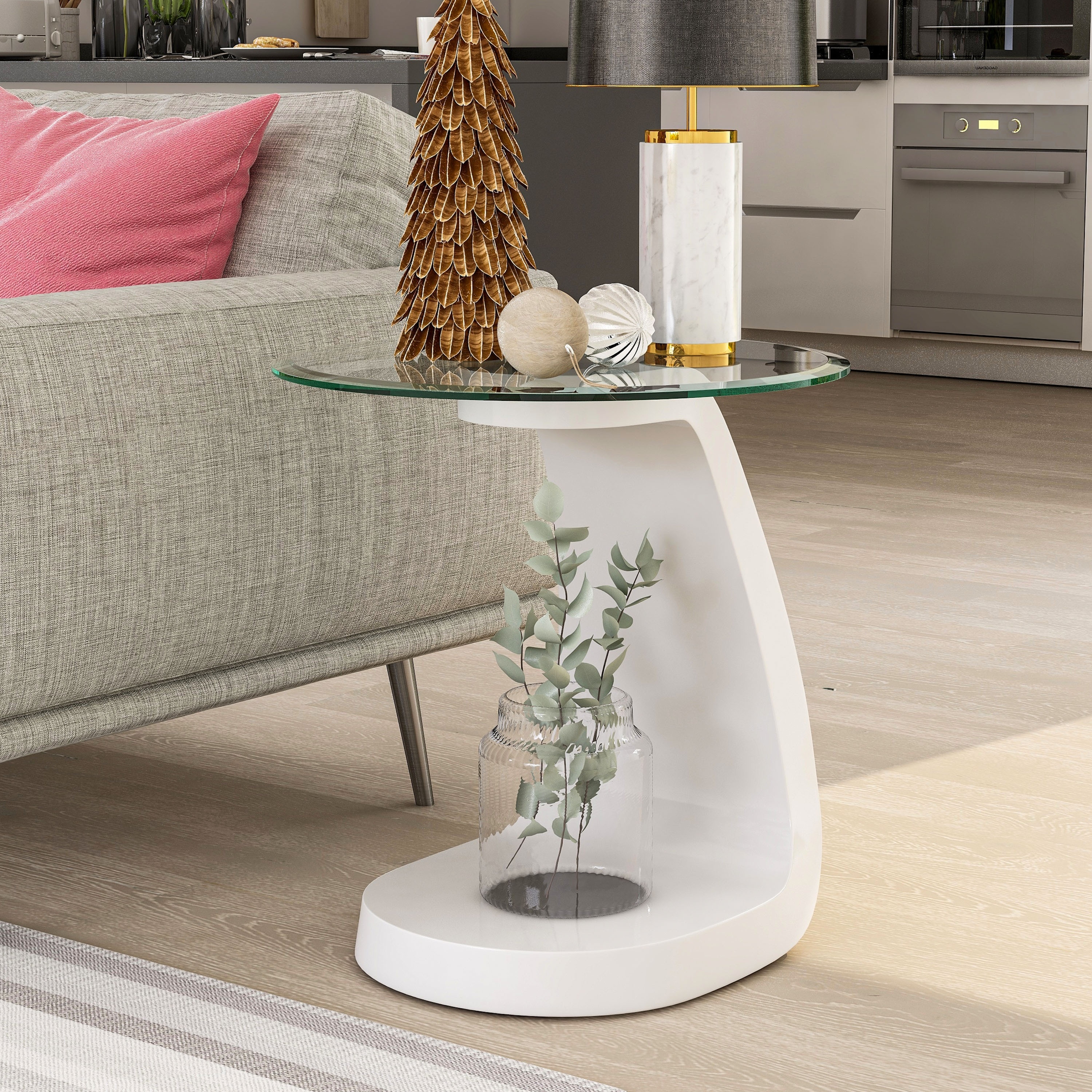 Furniture of America Crescendo Modern 22-inch Glass Top Round Side Table